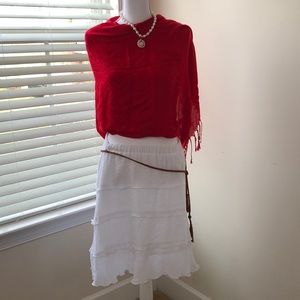 IZ byer White ruffle skirt w decorative braid belt